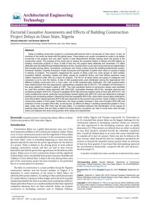 Factorial Causative Assesments and Effects of Building Construction