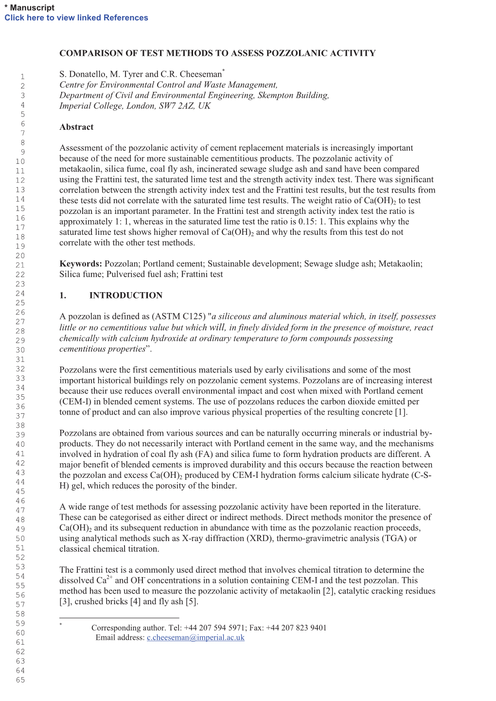 Comparison of Test Methods to Assess Pozzolanic Activity