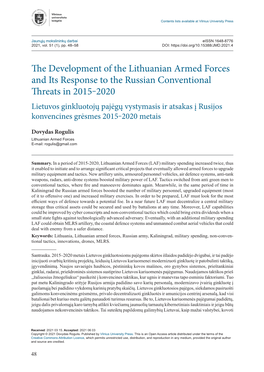 The Development of the Lithuanian Armed Forces and Its Response To