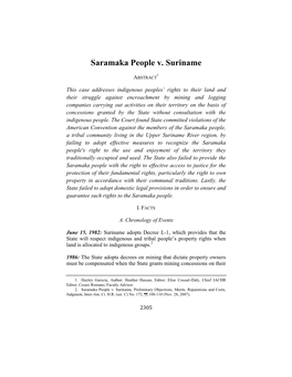 Saramaka People V. Suriname