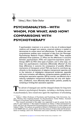 Psychoanalysis—With Whom, for What, and How? Comparisons with Psychotherapy