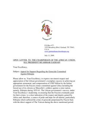 Open Letter to the Chairperson of the African Union, H.E