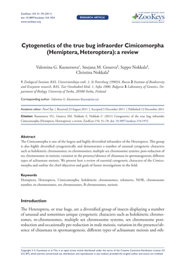 Cytogenetics of the True Bug Infraorder Cimicomorpha (Hemiptera, Heteroptera): a Review