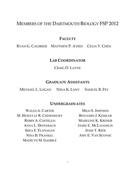 Members of the Dartmouth Biology Fsp 2012