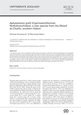 Aphyosemion Grelli (Cyprinodontiformes: Nothobranchiidae), a New Species from the Massif Du Chaillu, Southern Gabon