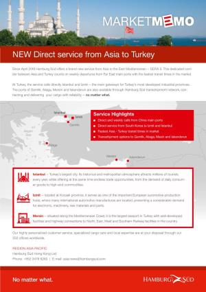 NEW Direct Service from Asia to Turkey