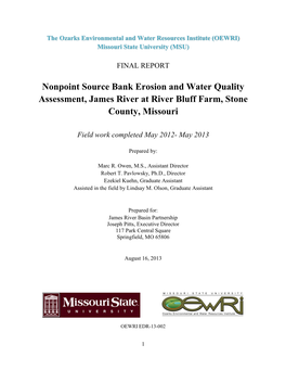 Nonpoint Source Bank Erosion and Water Quality Assessment, James River at River Bluff Farm, Stone County, Missouri