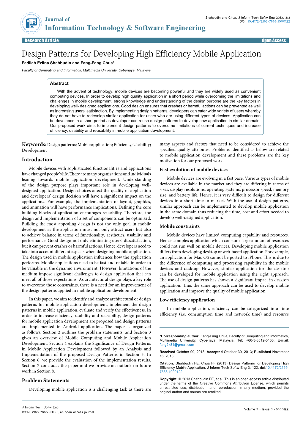 Design Patterns for Developing High Efficiency Mobile Application