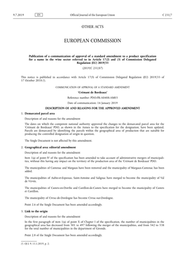Publication of a Communication of Approval of a Standard