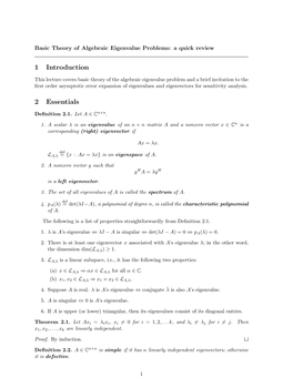 Basic Theory of Algebraic Eigenvalue Problems: a Quick Review