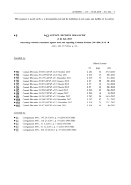 B C1 COUNCIL DECISION 2010/413/CFSP of 26 July 2010