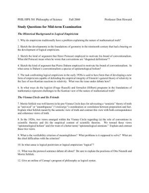 Study Questions for Mid-Term Examination