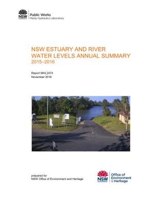 Nsw Estuary and River Water Levels Annual Summary 2015-2016