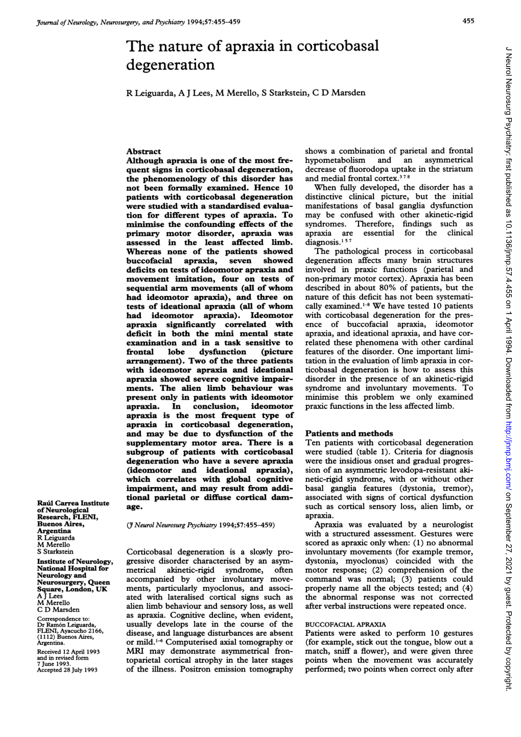 The Nature of Apraxia in Corticobasal Degeneration