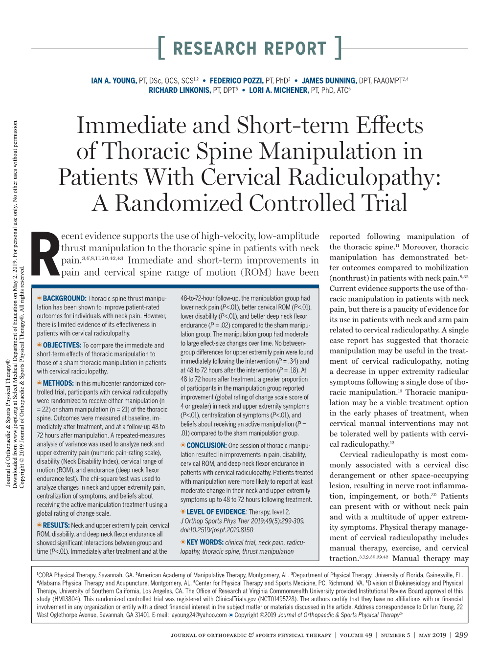 Immediate and Short-Term Effects of Thoracic Spine Manipulation in Patients with Cervical Radiculopathy: a Randomized Controlled Trial