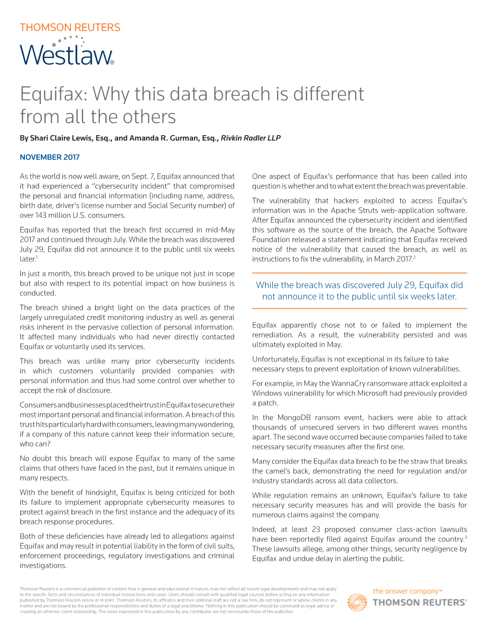 Equifax: Why This Data Breach Is Different from All the Others by Shari Claire Lewis, Esq., and Amanda R