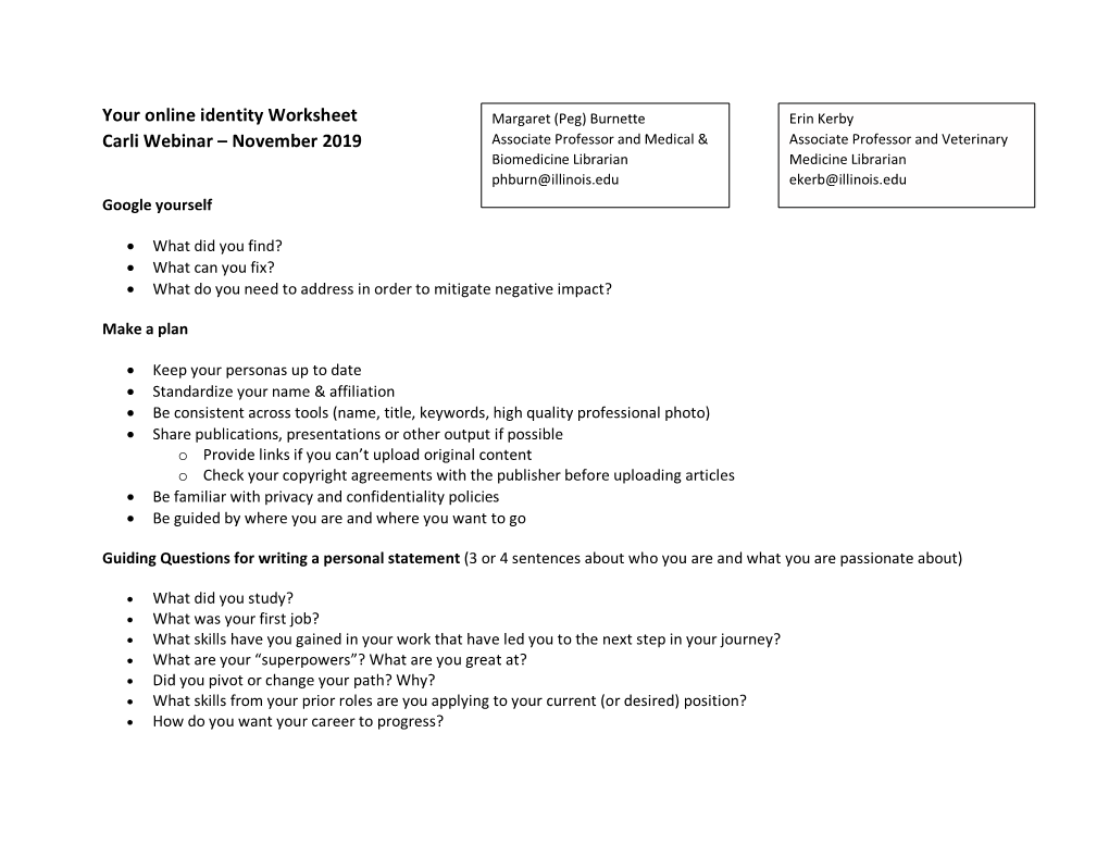 Your Online Identity Worksheet