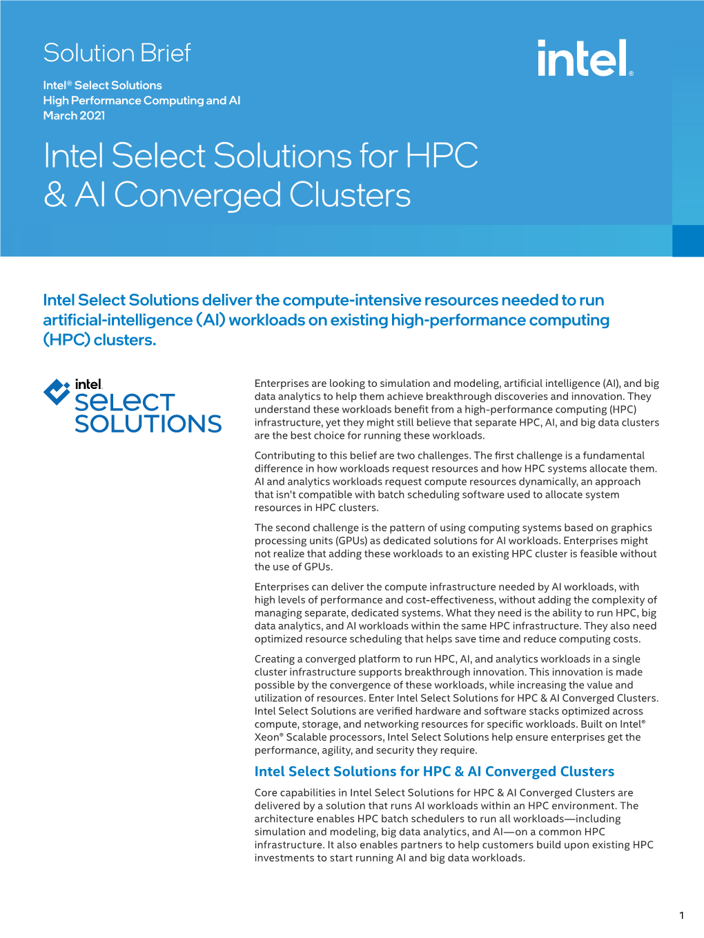 Intel Select Solutions for HPC & AI Converged Clusters