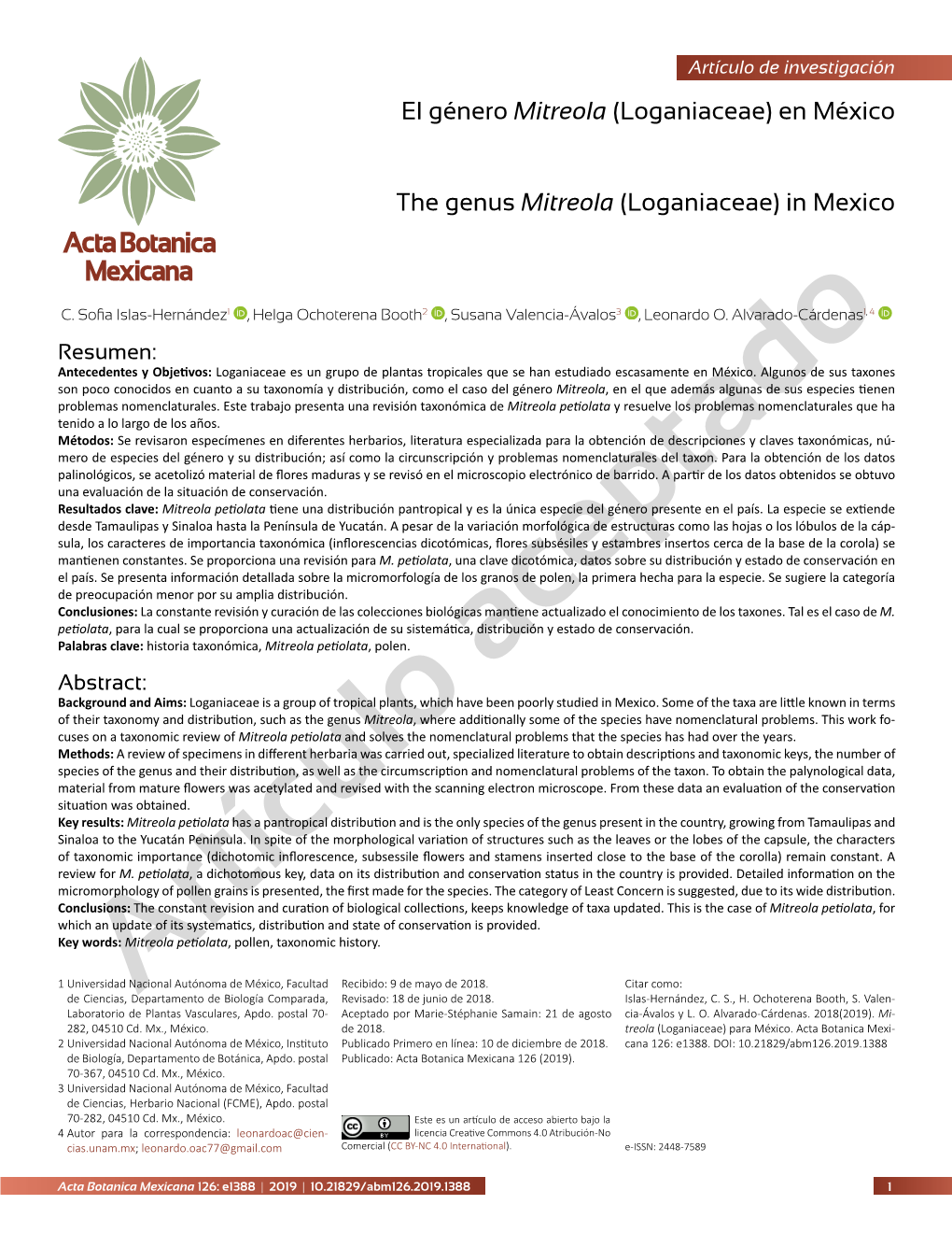 El Género Mitreola (Loganiaceae) En México