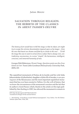 Salvation Through Religion. the Rebirth of the Classics in Arent Passer's Oeuvre