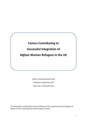 Factors Contributing to Successful Integration of Afghan Women Refugees in the UK