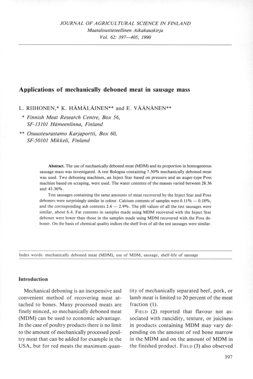 Applications of Mechanically Deboned Meat in Sausage Mass