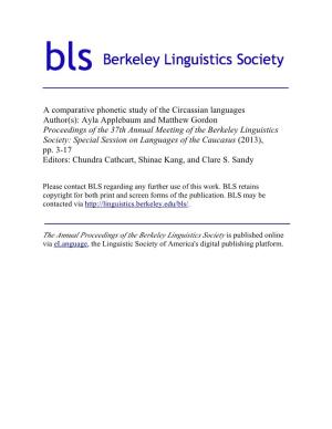 A Comparative Phonetic Study of the Circassian Languages Author(S