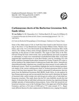 Carbonaceous Cherts of the Barberton Greenstone Belt, South Africa M