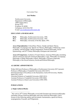 1 Curriculum Vitae José Medina Northwestern University