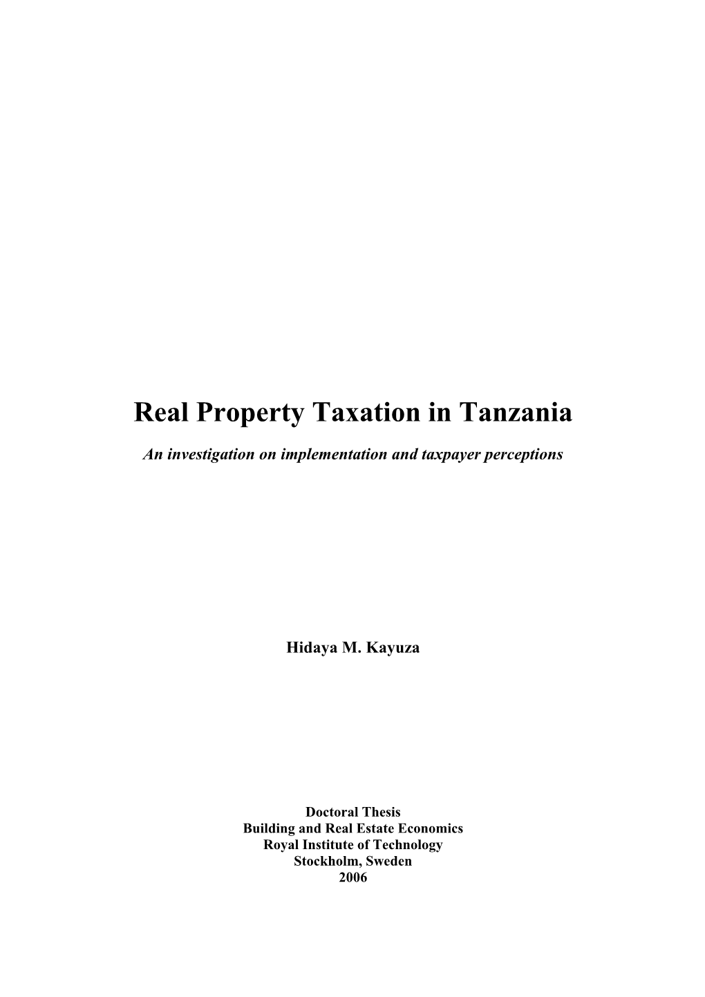 Real Property Taxation in Tanzania