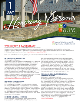WWI HISTORY: 1 DAY ITINERARY Dutchess County Has Announced 2018 the Year of the Veteran