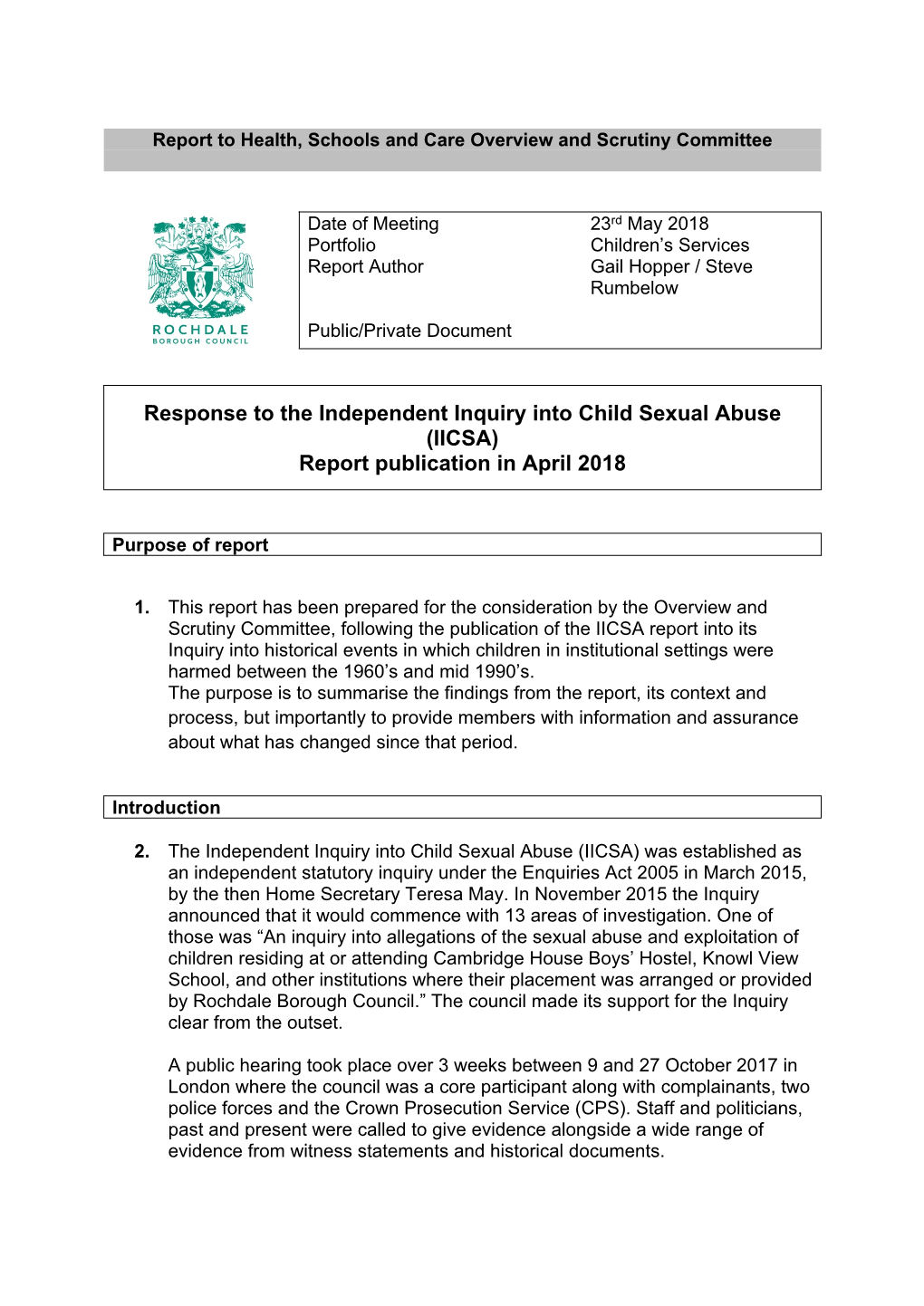 IICSA) Report Publication in April 2018