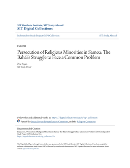 Persecution of Religious Minorities in Samoa: the Bahá’Ís Struggle to Face a Common Problem Zoe Bryan SIT Study Abroad