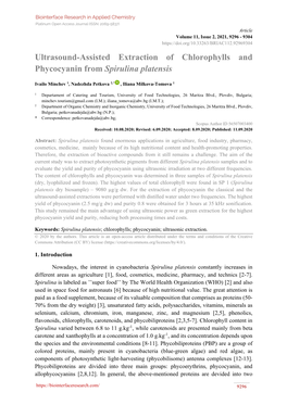 Ultrasound-Assisted Extraction of Chlorophylls and Phycocyanin from Spirulina Platensis