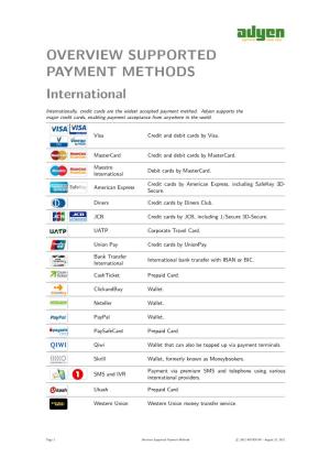 OVERVIEW SUPPORTED PAYMENT METHODS International
