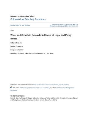 Water and Growth in Colorado: a Review of Legal and Policy Issues