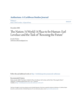 Earl Lovelace and the Task of Â•Œrescuing the Futureâ•Š