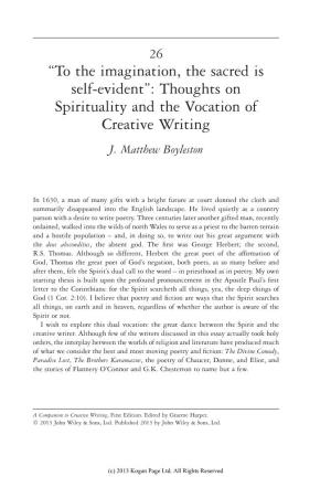 Thoughts on Spirituality and the Vocation of Creative Writing J