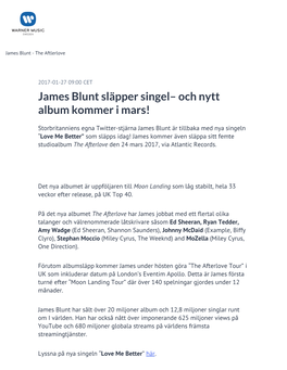 James Blunt Släpper Singel– Och Nytt Album Kommer I Mars!