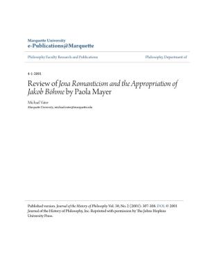 Review of Jena Romanticism and the Appropriation of Jakob BÃ¶Hme By
