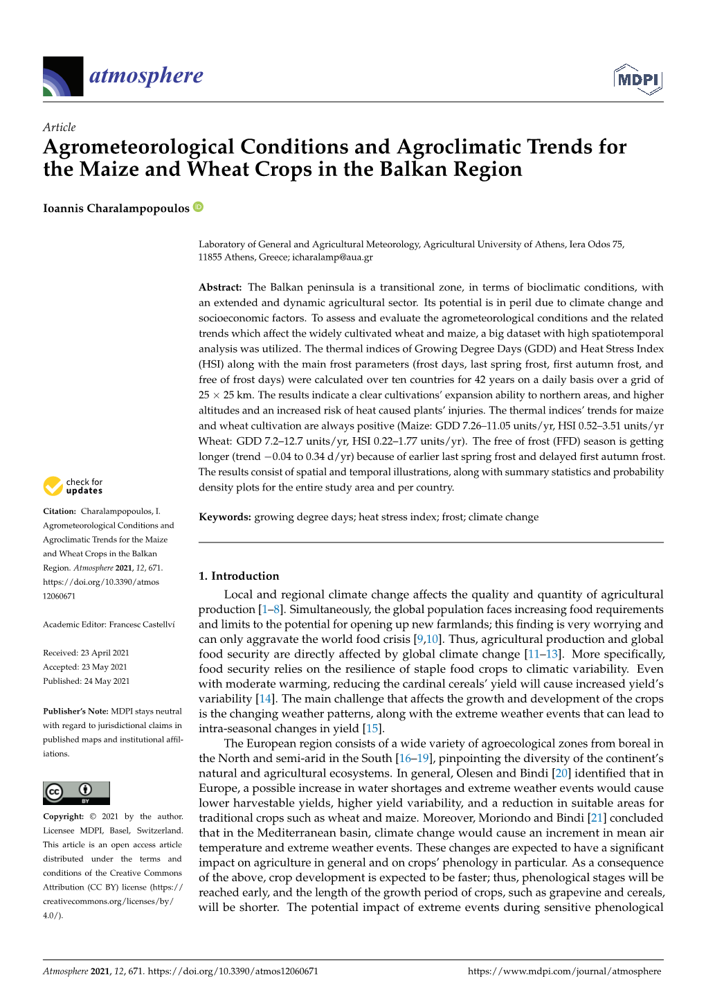 Agrometeorological Conditions and Agroclimatic Trends Forthe Maize