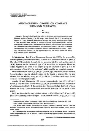 Automorphism Groups on Compact Riemann Surfaces