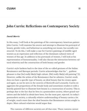 John Currin: Reﬂections on Contemporary Society