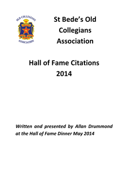 St Bede's Old Collegians Association Hall of Fame Citations 2014