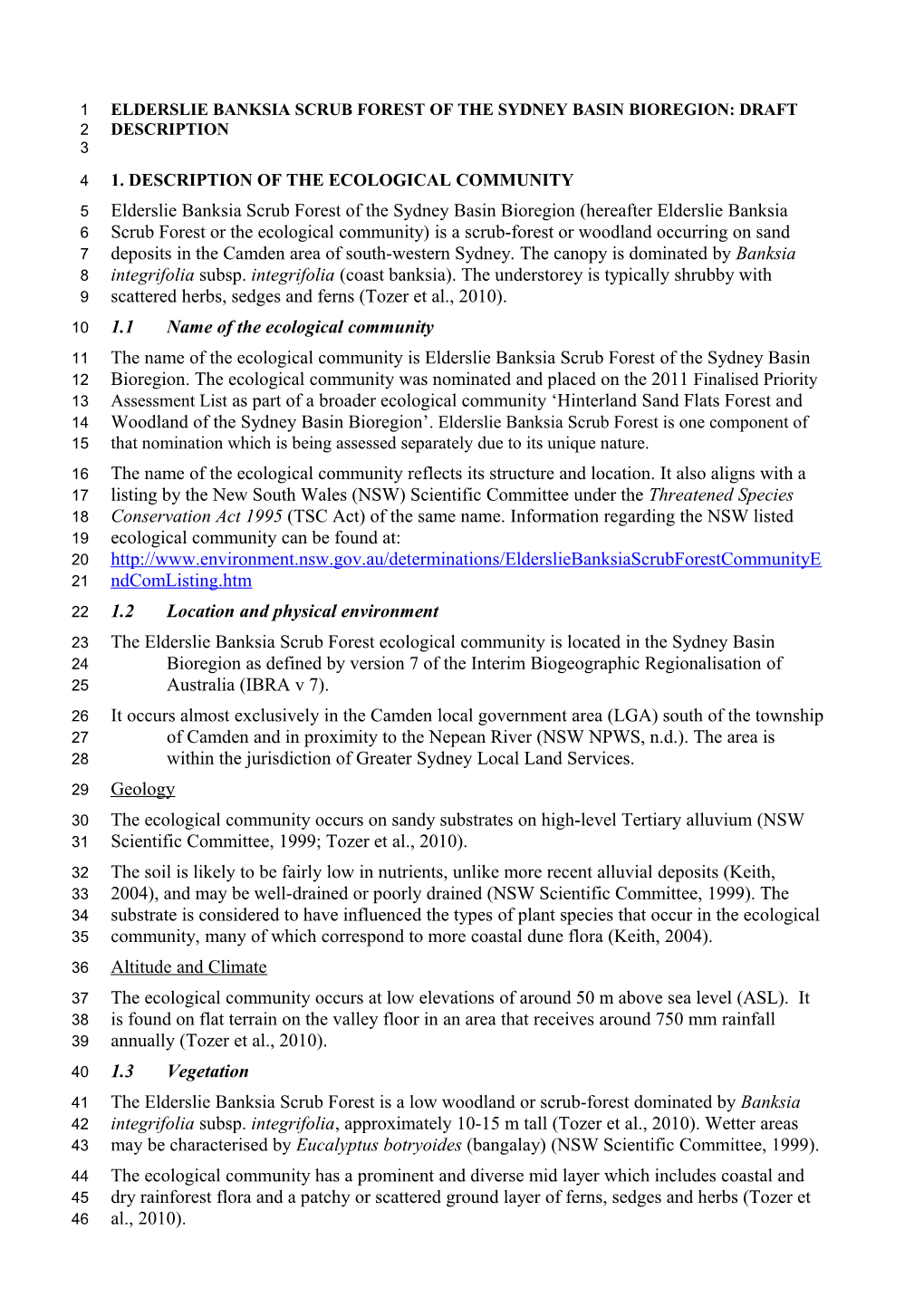 Elderslie Banksia Scrub Forest of the Sydney Basin Bioregion: Draft Description