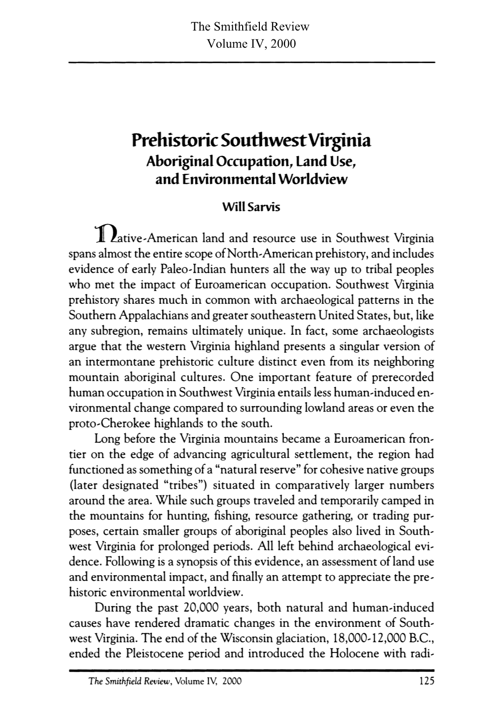 The Smithfield Review, Volume IV, 2000 Sarvis