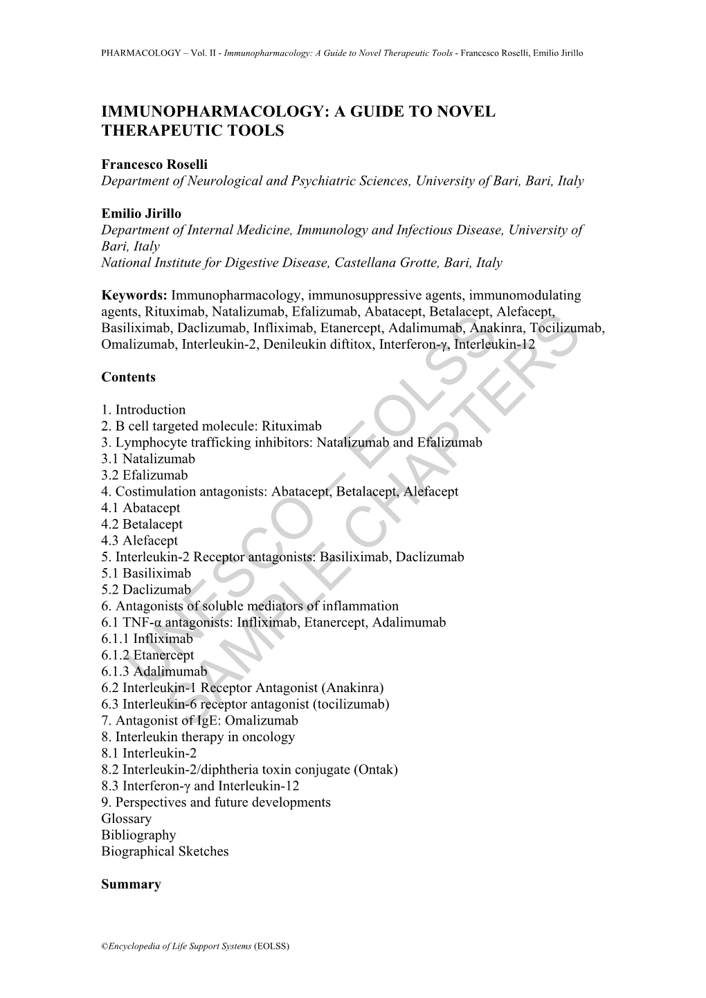 Immunopharmacology: a Guide to Novel Therapeutic Tools - Francesco Roselli, Emilio Jirillo