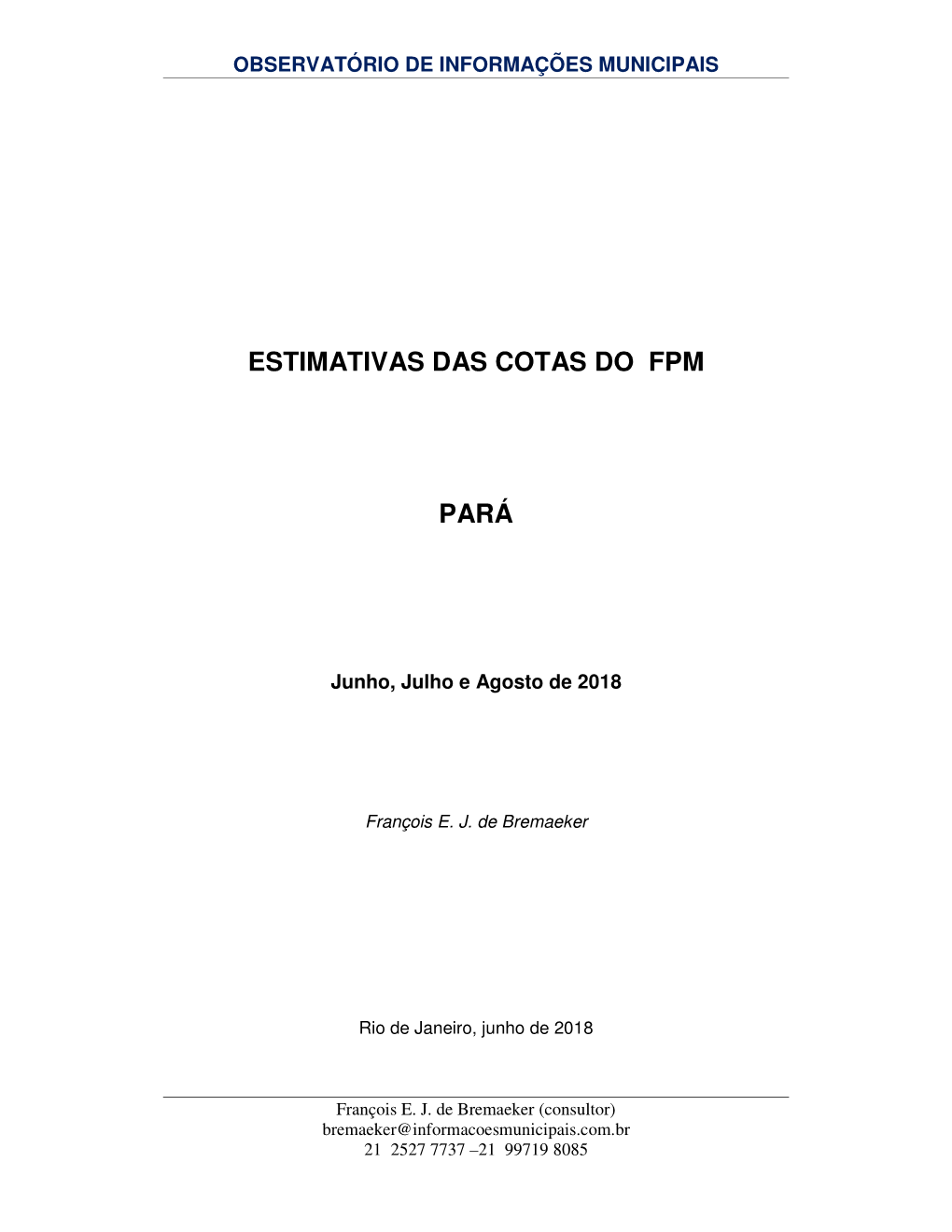 Estimativas Das Cotas Do Fpm Pará