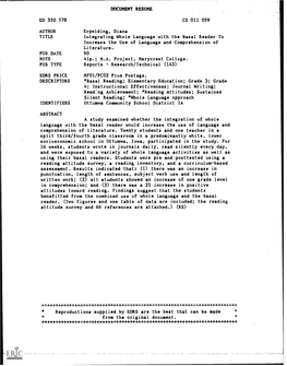 Integrating Whole Language with the Basal Reader to Increase the Use of Language and Comprehension of Literature. PUB DATE 90 NOTE 41P.; M.A