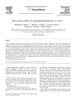 The Social Context of Undermining Behavior at Work Q